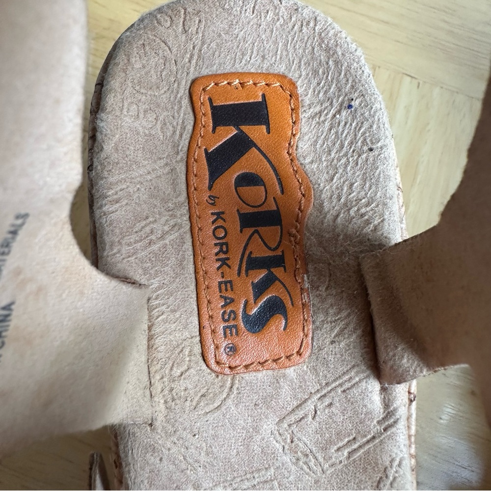 Women's Orange Leather Cork Wedge Sandals - Picture 7 of 9